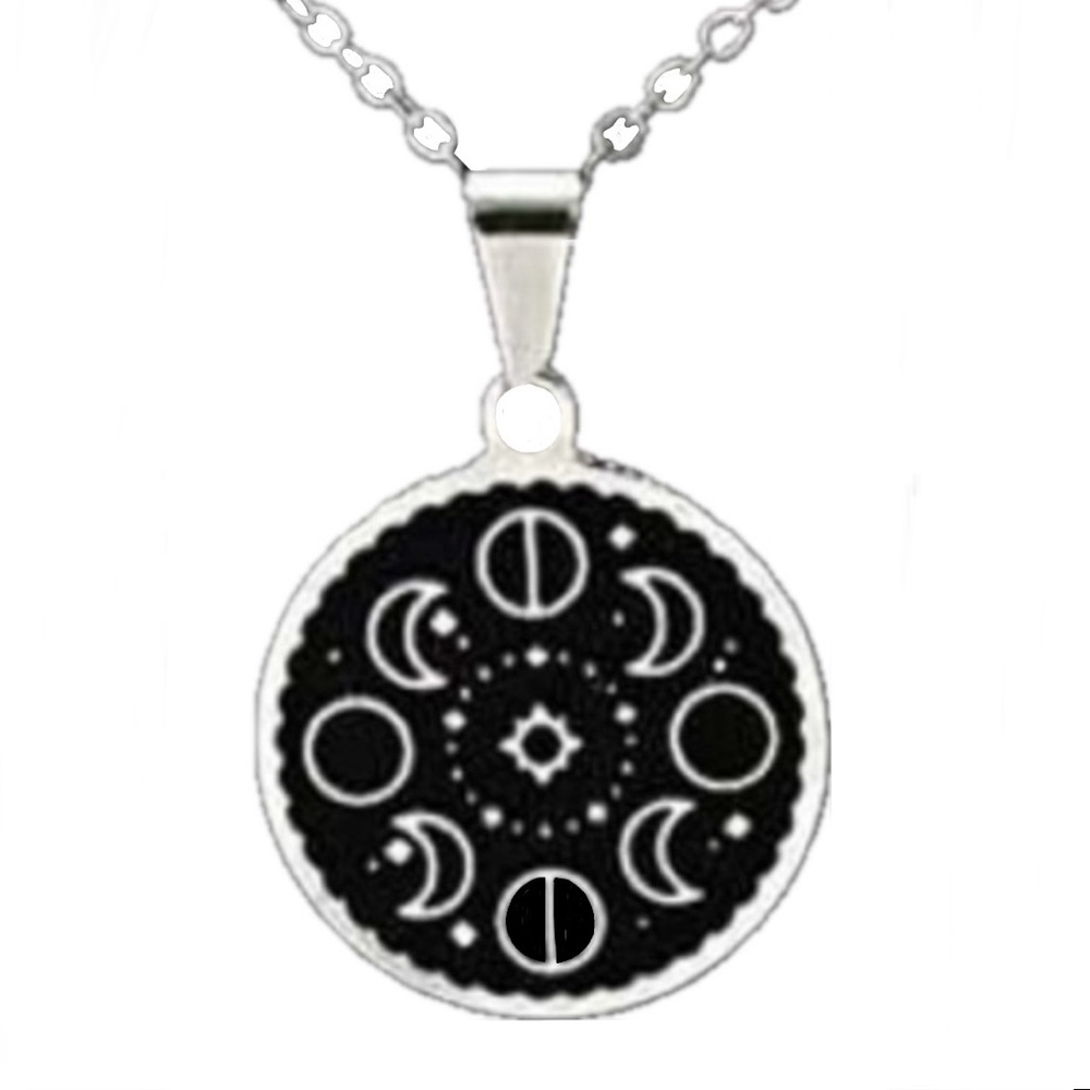 Moon Phase Medallion Waxing Waning Gibbous Crescent Full Astronomy Coin Necklace